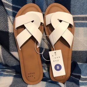 NWT White slide sandals size 8